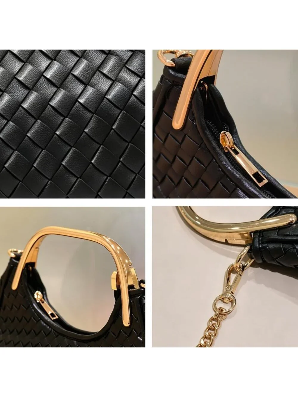 Trendy Woven Handbag for Women - Small Leather Top Handle Hobo Purse with Chain